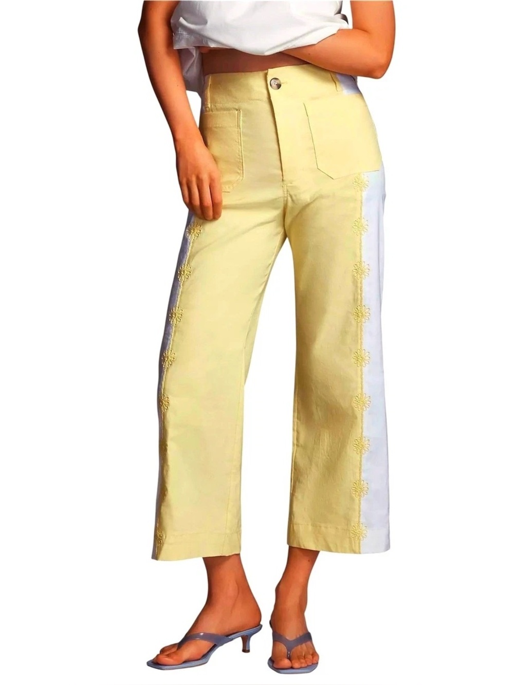 Anthropologie Maeve the Colette Embroidered Crop Wide-Leg Pants Womens 27P NWT